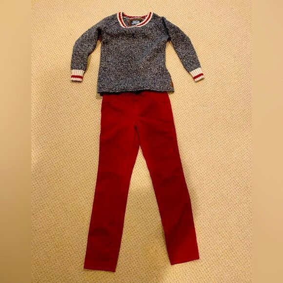 ROOTS SIGNATURE HEATHER GREY AND RED CREW NECK STRIPED SWEATER SIZE XS - Picture 4 of 9